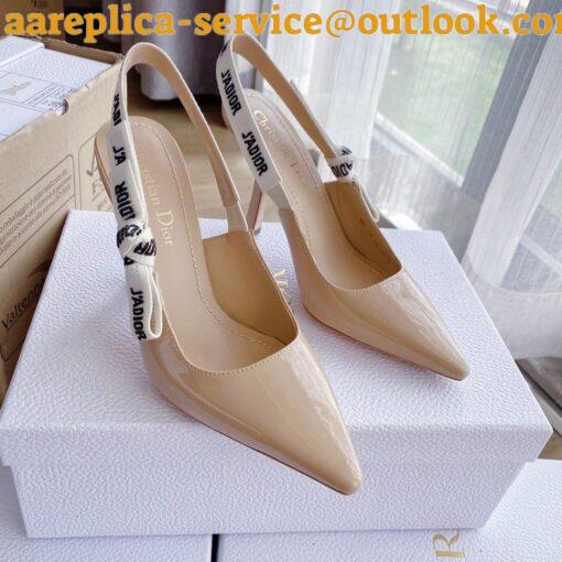 Replica Dior J’Adior Slingback Pumps 100mm In Nude Patent Calfskin