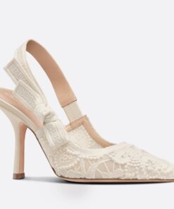 Replica Dior J’Adior Slingback Pumps 100mm In White Macrame Cotton