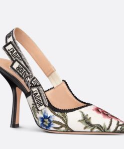 Replica Dior J’Adior Slingback Pumps 100mm In White Petites Fleurs Embroidered Cotton