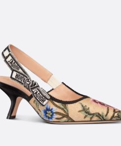 Replica Dior J’Adior Slingback Pumps 65mm In Beige Petites Fleurs Embroidered Raffia