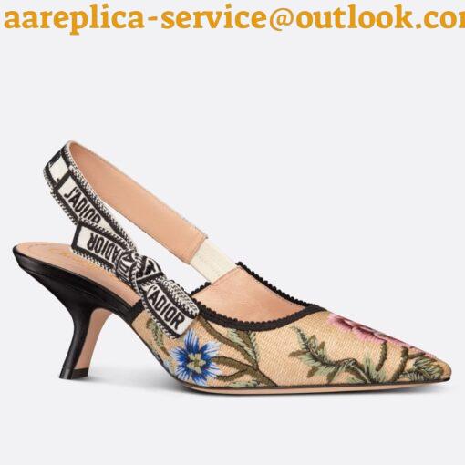 Replica Dior J’Adior Slingback Pumps 65mm In Beige Petites Fleurs Embroidered Raffia