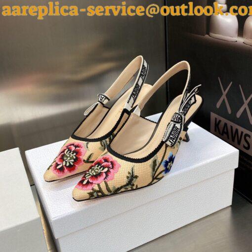 Replica Dior J’Adior Slingback Pumps 65mm In Beige Petites Fleurs Embroidered Raffia 3