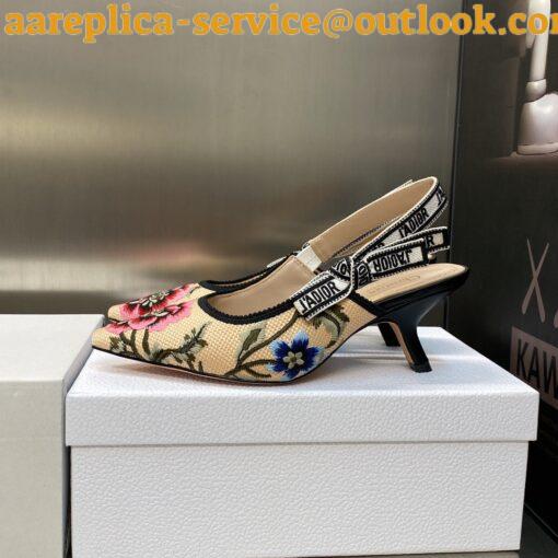 Replica Dior J’Adior Slingback Pumps 65mm In Beige Petites Fleurs Embroidered Raffia 5