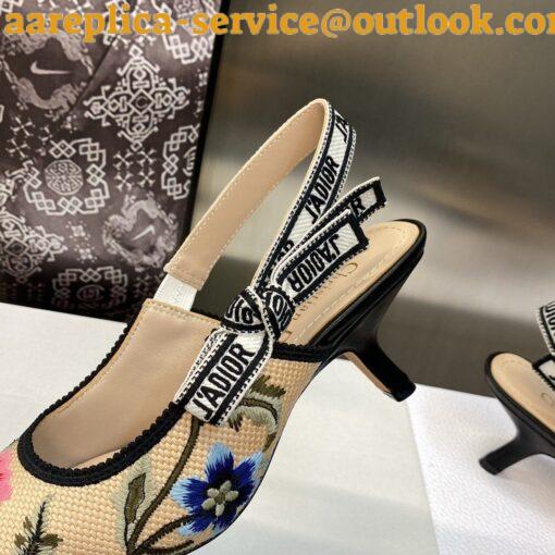 Replica Dior J’Adior Slingback Pumps 65mm In Beige Petites Fleurs Embroidered Raffia 6