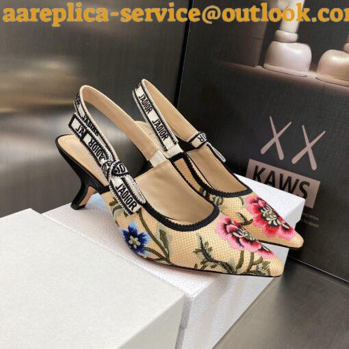 Replica Dior J’Adior Slingback Pumps 65mm In Beige Petites Fleurs Embroidered Raffia 7