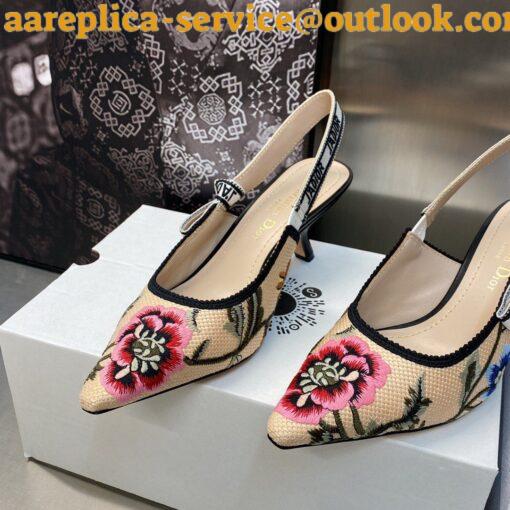 Replica Dior J’Adior Slingback Pumps 65mm In Beige Petites Fleurs Embroidered Raffia 8