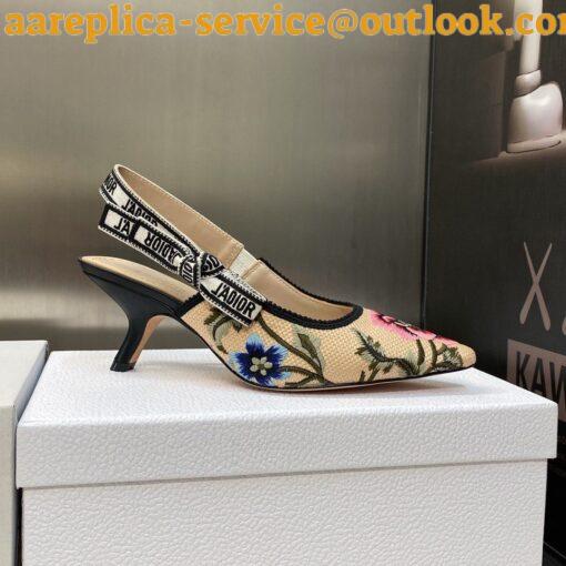 Replica Dior J’Adior Slingback Pumps 65mm In Beige Petites Fleurs Embroidered Raffia 9