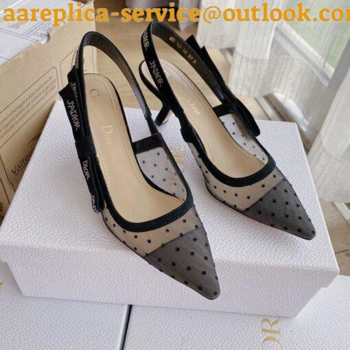 Replica Dior J’Adior Slingback Pumps 65mm In Black Dotted Swiss 4