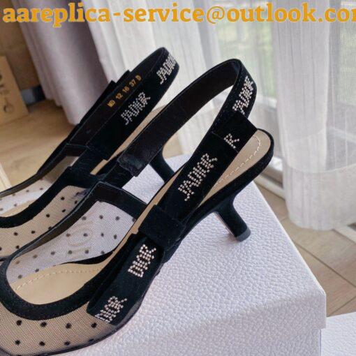 Replica Dior J’Adior Slingback Pumps 65mm In Black Dotted Swiss 7