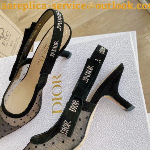 Replica Dior J’Adior Slingback Pumps 65mm In Black Dotted Swiss 9