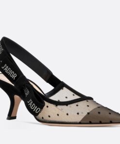 Replica Dior J’Adior Slingback Pumps 65mm In Black Dotted Swiss