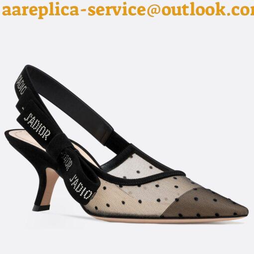 Replica Dior J’Adior Slingback Pumps 65mm In Black Dotted Swiss