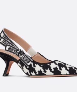 Replica Dior J’Adior Slingback Pumps 65mm In Black Houndstooth Embroidery