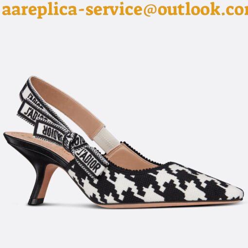 Replica Dior J’Adior Slingback Pumps 65mm In Black Houndstooth Embroidery