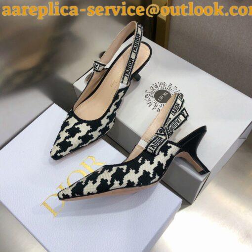 Replica Dior J’Adior Slingback Pumps 65mm In Black Houndstooth Embroidery 3