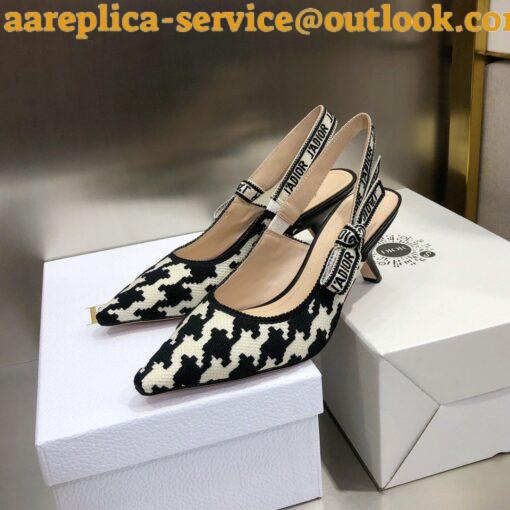 Replica Dior J’Adior Slingback Pumps 65mm In Black Houndstooth Embroidery 4