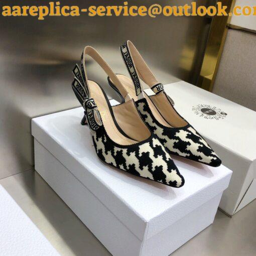 Replica Dior J’Adior Slingback Pumps 65mm In Black Houndstooth Embroidery 8