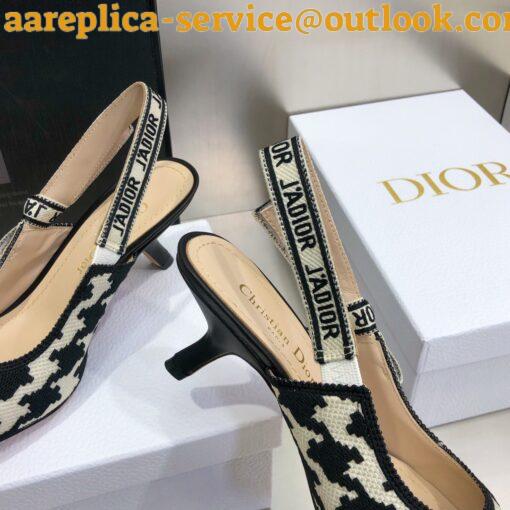 Replica Dior J’Adior Slingback Pumps 65mm In Black Houndstooth Embroidery 9