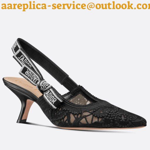 Replica Dior J’Adior Slingback Pumps 65mm In Black Macrame Embroidered Cotton 3