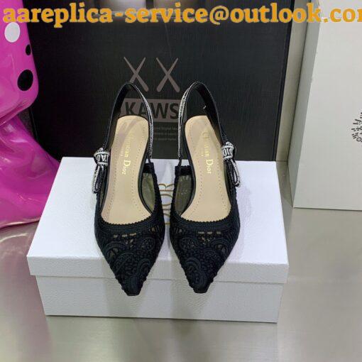 Replica Dior J’Adior Slingback Pumps 65mm In Black Macrame Embroidered Cotton 4