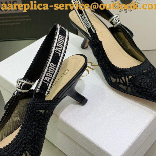 Replica Dior J’Adior Slingback Pumps 65mm In Black Macrame Embroidered Cotton 5