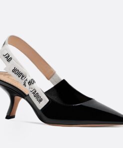 Replica Dior J’Adior Slingback Pumps 65mm In Black Patent Calfskin