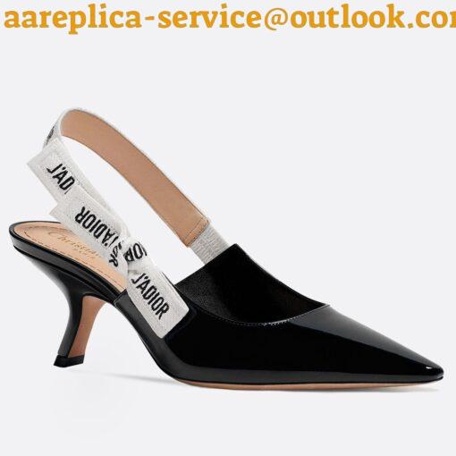 Replica Dior J’Adior Slingback Pumps 65mm In Black Patent Calfskin