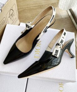 Replica Dior J’Adior Slingback Pumps 65mm In Black Patent Calfskin 2