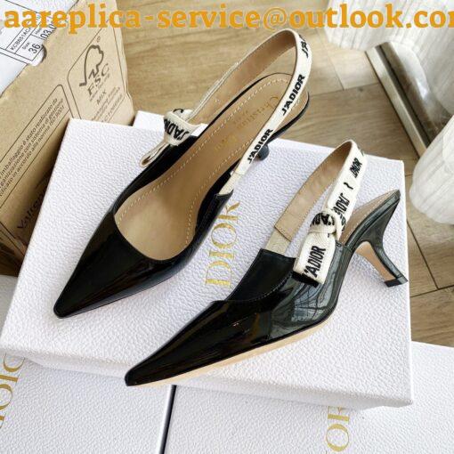 Replica Dior J’Adior Slingback Pumps 65mm In Black Patent Calfskin 2