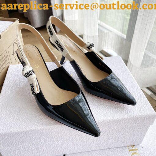 Replica Dior J’Adior Slingback Pumps 65mm In Black Patent Calfskin 3