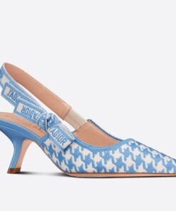 Replica Dior J’Adior Slingback Pumps 65mm In Blue Houndstooth Embroidery