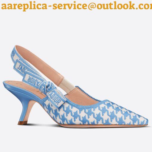 Replica Dior J’Adior Slingback Pumps 65mm In Blue Houndstooth Embroidery