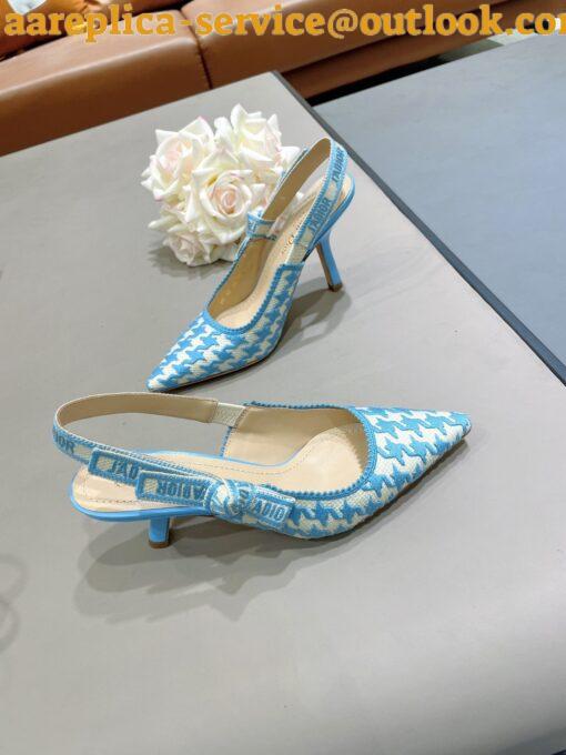 Replica Dior J’Adior Slingback Pumps 65mm In Blue Houndstooth Embroidery 3