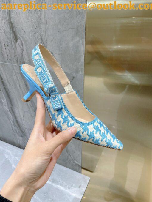 Replica Dior J’Adior Slingback Pumps 65mm In Blue Houndstooth Embroidery 4