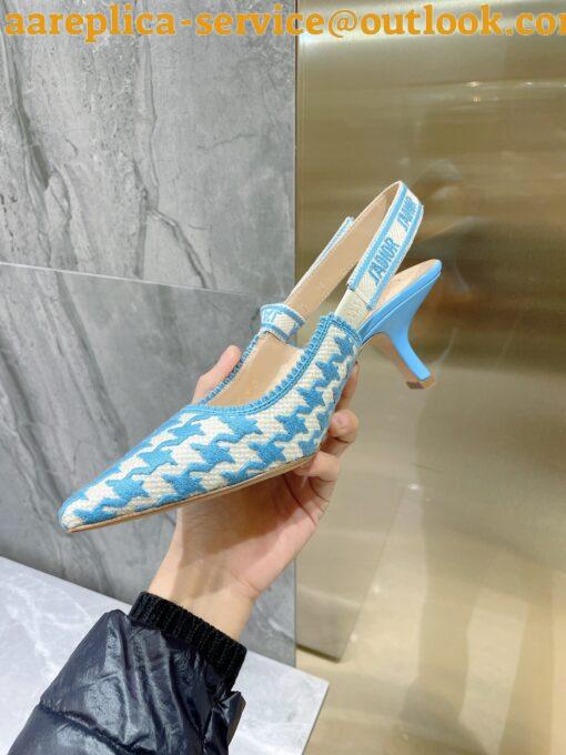 Replica Dior J’Adior Slingback Pumps 65mm In Blue Houndstooth Embroidery 5