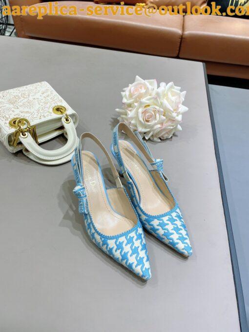 Replica Dior J’Adior Slingback Pumps 65mm In Blue Houndstooth Embroidery 6