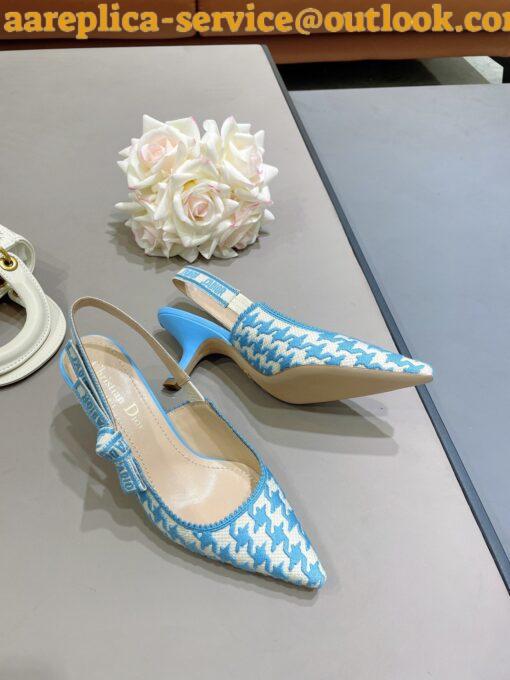 Replica Dior J’Adior Slingback Pumps 65mm In Blue Houndstooth Embroidery 8