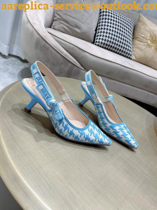 Replica Dior J’Adior Slingback Pumps 65mm In Blue Houndstooth Embroidery 9