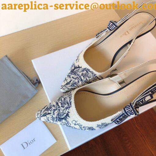 Replica Dior J’Adior Slingback Pumps 65mm In Blue Toile de Jouy Cotton 4