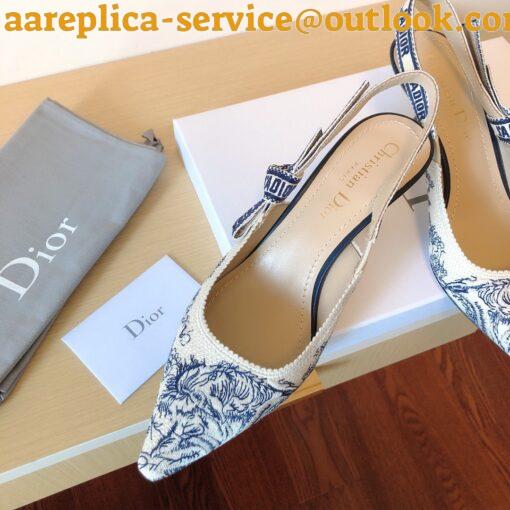 Replica Dior J’Adior Slingback Pumps 65mm In Blue Toile de Jouy Cotton 9