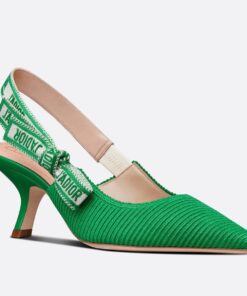 Replica Dior J’Adior Slingback Pumps 65mm In Green Cotton Embroidery