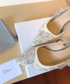 Replica Dior J’Adior Slingback Pumps 65mm In Grey Toile de Jouy Cotton