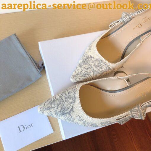 Replica Dior J’Adior Slingback Pumps 65mm In Grey Toile de Jouy Cotton