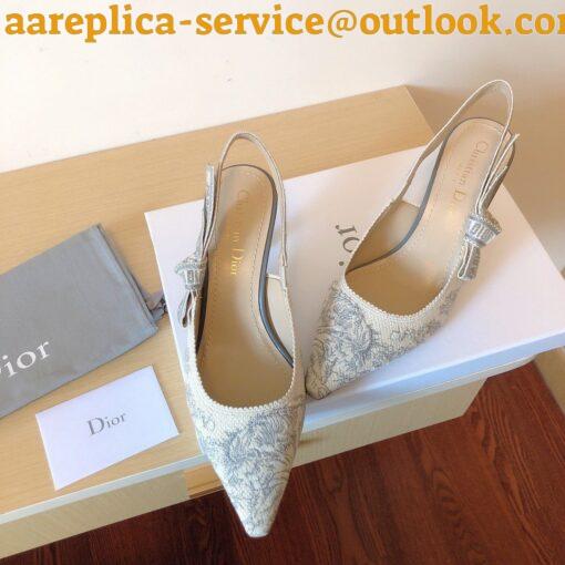 Replica Dior J’Adior Slingback Pumps 65mm In Grey Toile de Jouy Cotton 4