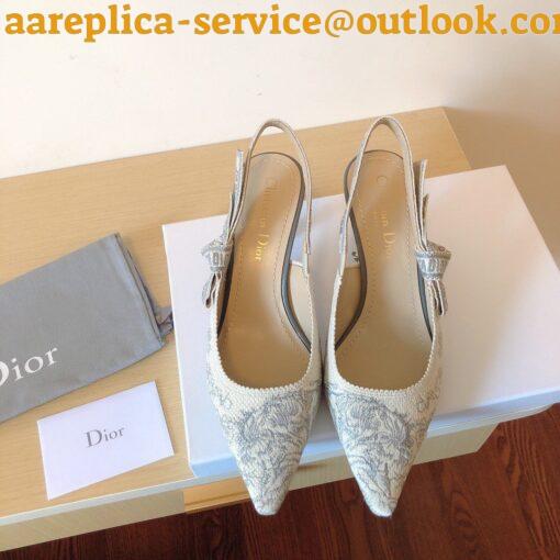 Replica Dior J’Adior Slingback Pumps 65mm In Grey Toile de Jouy Cotton 5