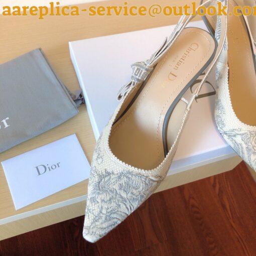 Replica Dior J’Adior Slingback Pumps 65mm In Grey Toile de Jouy Cotton 6