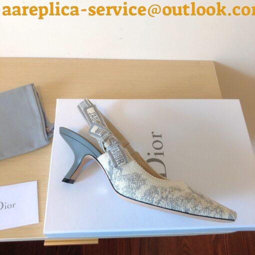 Replica Dior J’Adior Slingback Pumps 65mm In Grey Toile de Jouy Cotton 9