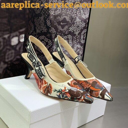 Replica Dior J’Adior Slingback Pumps 65mm In Jardin d’Hiver Embroidered Cotton 4