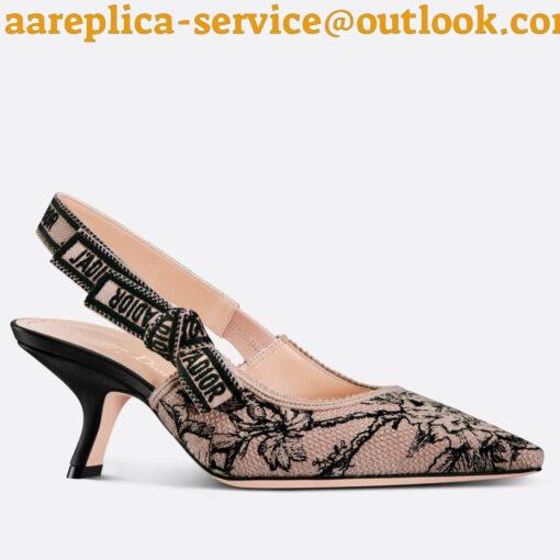 Replica Dior J’Adior Slingback Pumps 65mm In Nude Jardin Botanique Embroidery Cotton