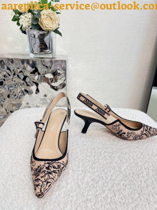 Replica Dior J’Adior Slingback Pumps 65mm In Nude Jardin Botanique Embroidery Cotton 6